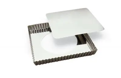 Gobel Tin plate square fluted tart mold, Removable bottom, 230x230 mm external / 220x220 mm internal, h25mm, 3 Pieces, 126810