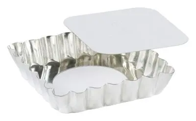 Gobel Tin plate square fluted tartlet mold, Removable bottom, external 100 x 100 mm, internal 90 x 90 mm, height 20 mm, 12...