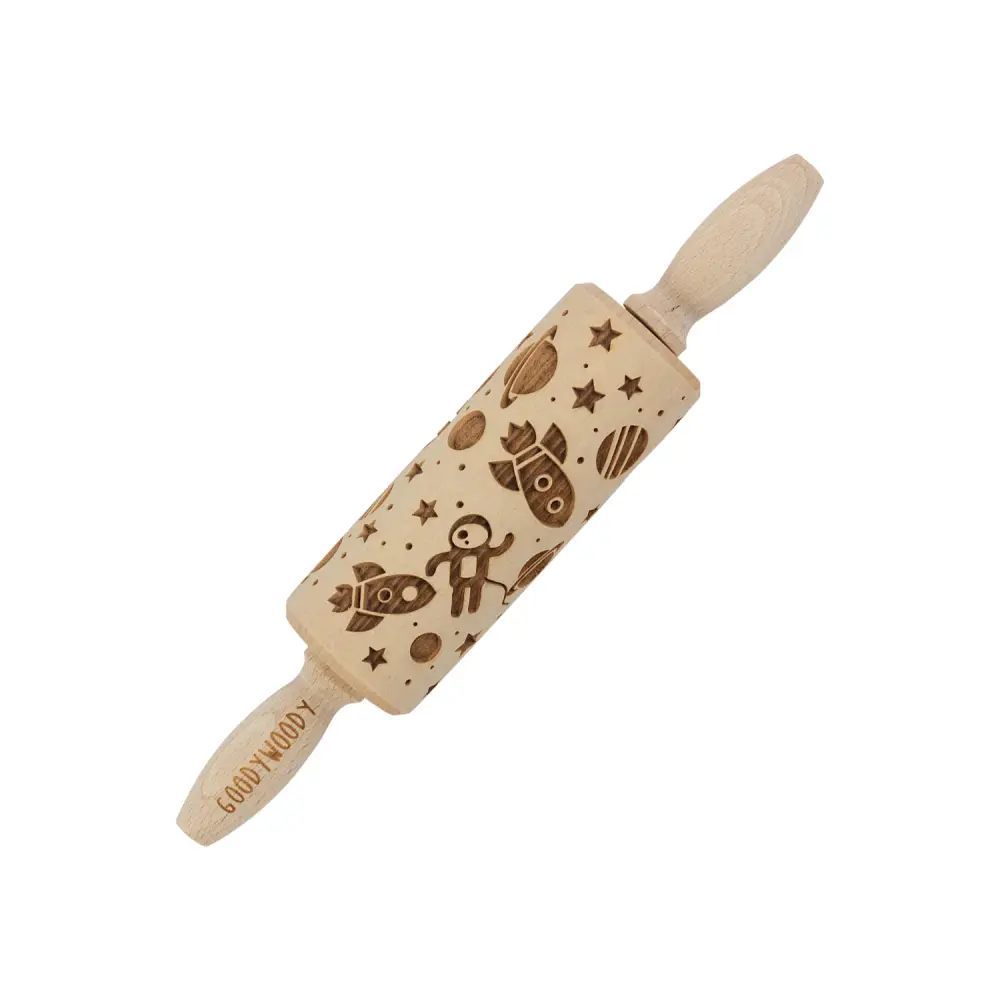 Goody Woody embossed rolling pin etched cake roller, 23.5 cm, beech wood, cosmos pattern
