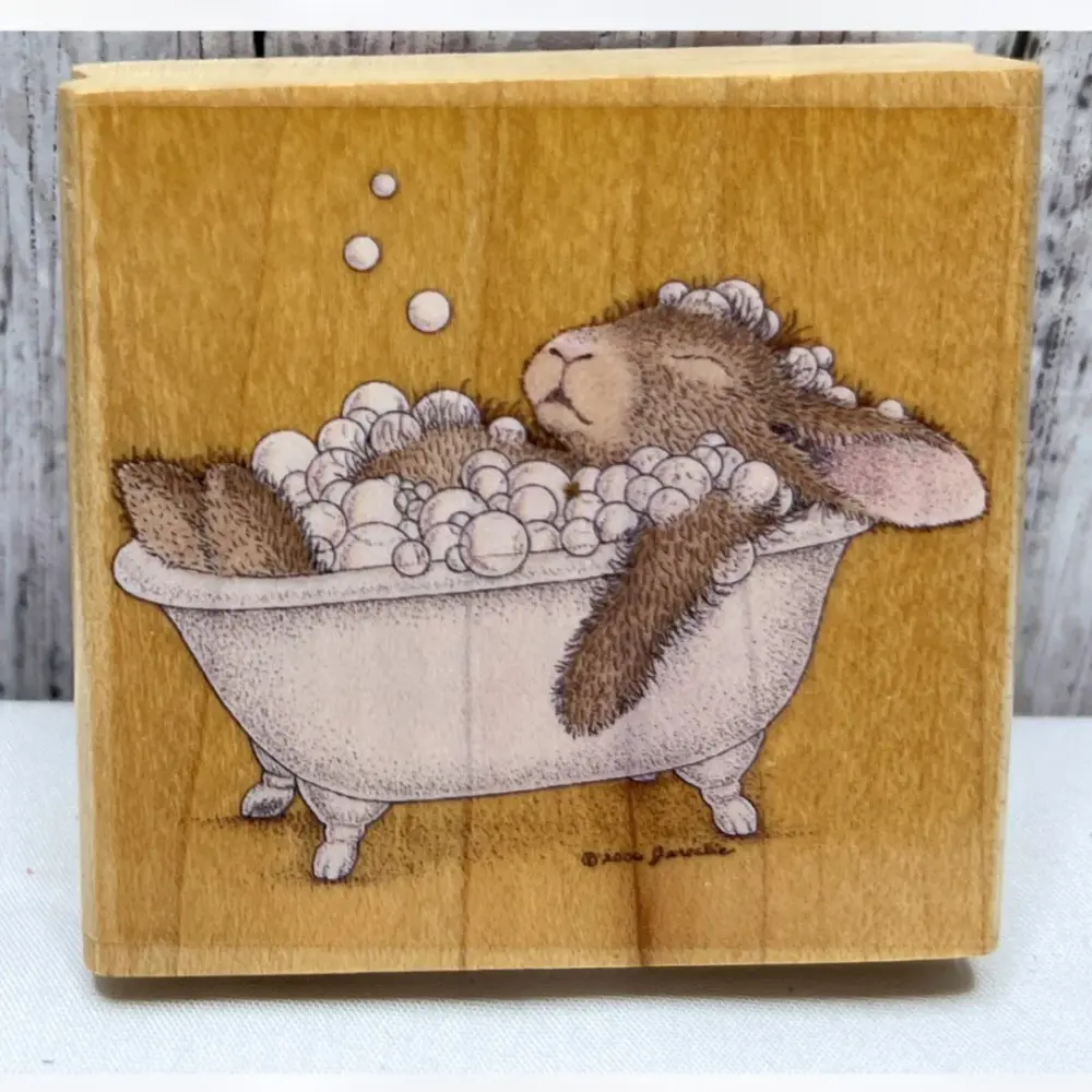 House Mouse RELAXING BUBBLES Bunny Rubberized Stamp
