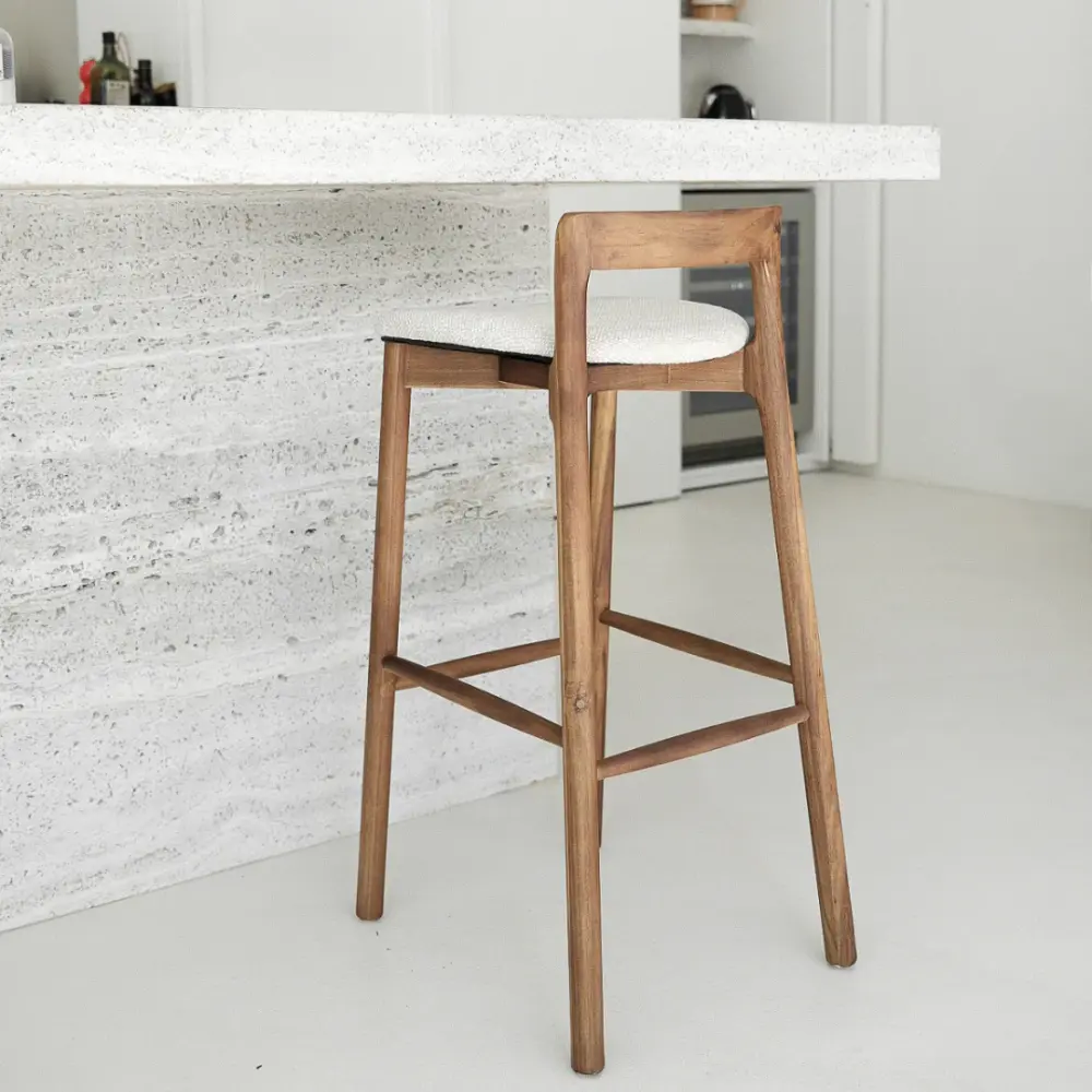 Bar stool Charmes - Deep walnut - Fabric seat - Sandstone spotted weave - 75 cm seat height