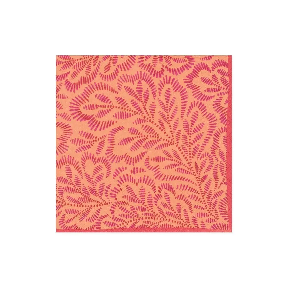 Block Print Leaves Paper Cocktail Napkins Fuchsia & Peach - 20 Per Package
