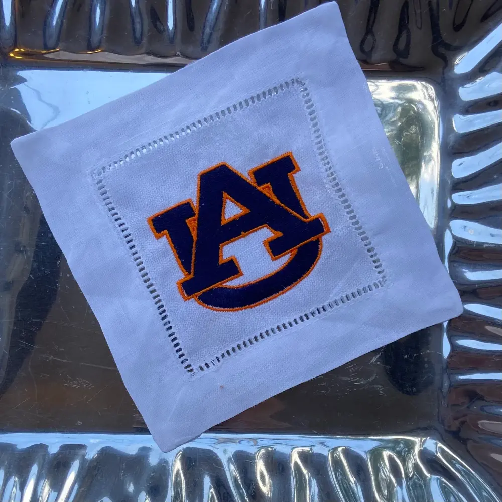 EMBROIDERED AUBURN COCKTAIL NAPKINS S/4
