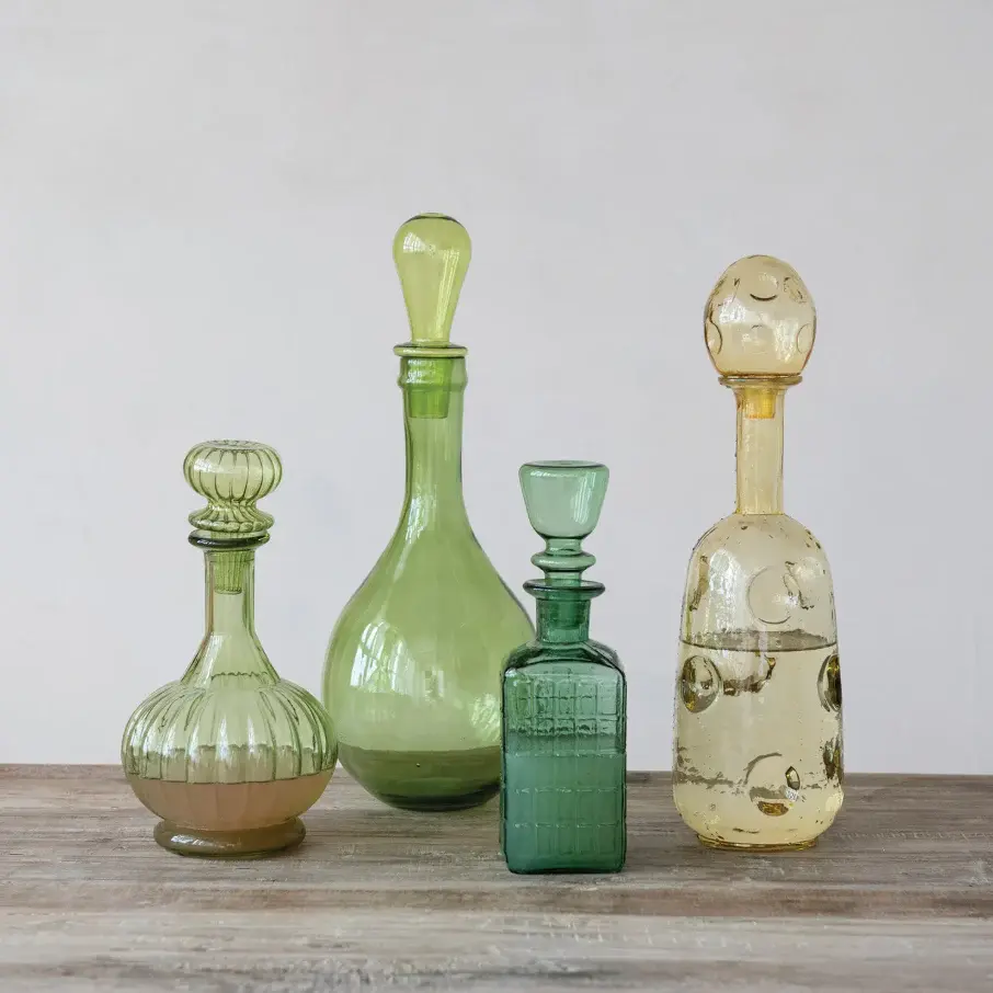 40 oz. Glass Ribbed Decanter, Sage