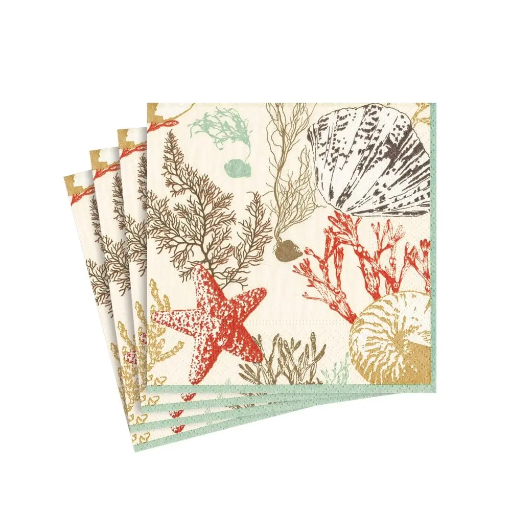 Marine Study Paper Cocktail Napkins Ivory - 20 Per Package