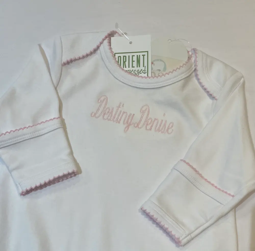 MONOGRAM LAYETTE GOWN SNOW W/PINK PICOT TRIM Paty