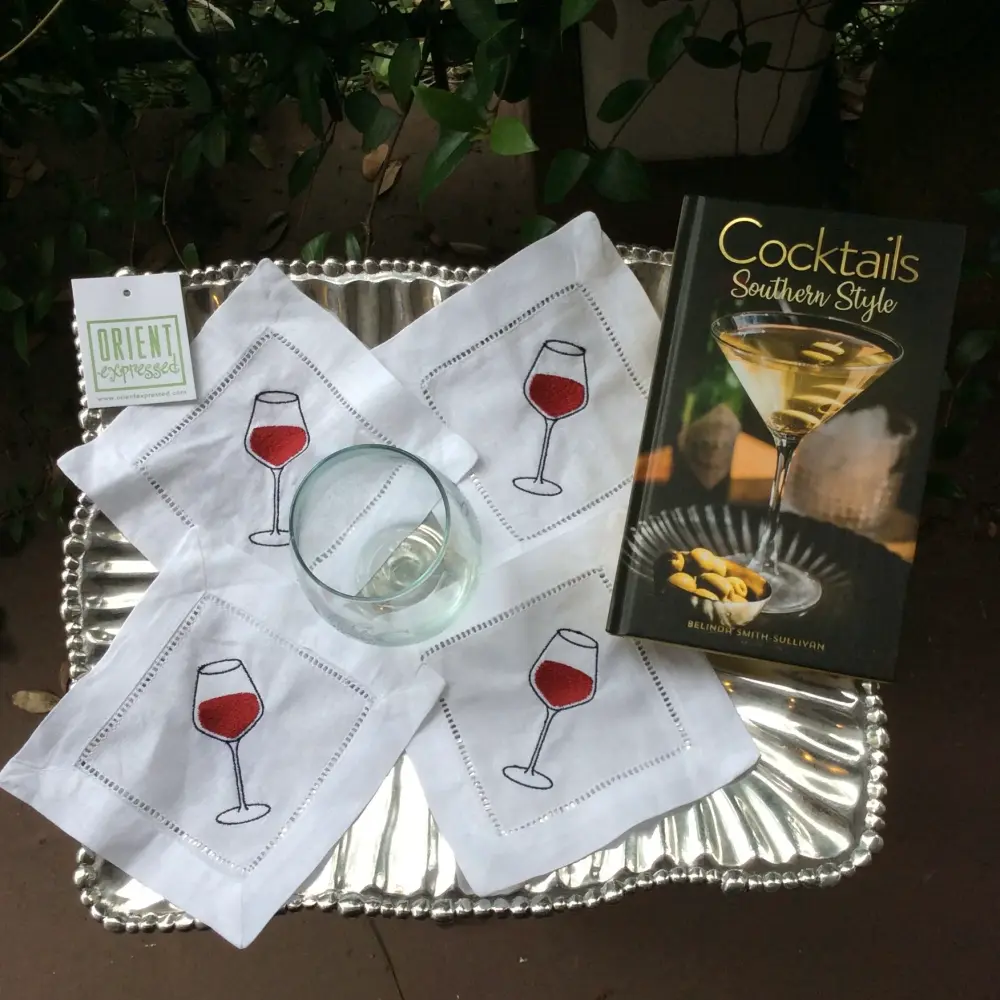 MONOGRAM WINE GLASS COCKTAIL NAPKINS S/4