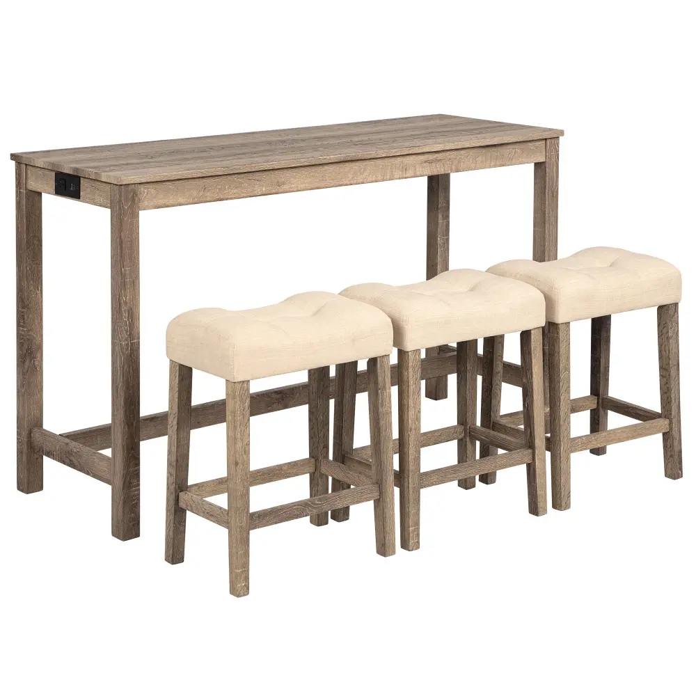 4 Piece Bar Table Place Power Outlet, 3 Padded Stools
