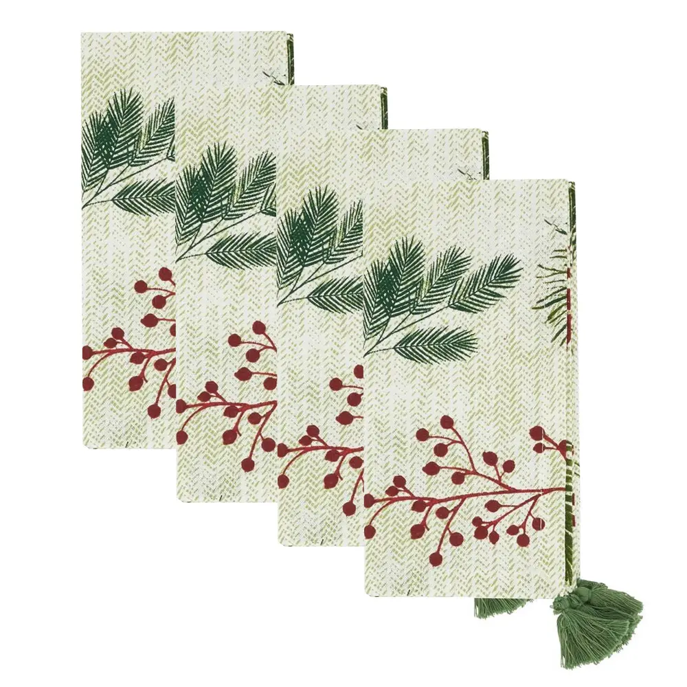 Pineneedle and Red Berry Cotton 18" Cloth Dinner Napkin - Adjust 4