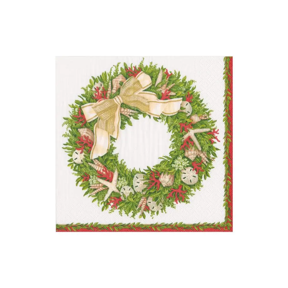 Shell Wreath Paper Cocktail Napkins Ivory - 20 Per Package -
