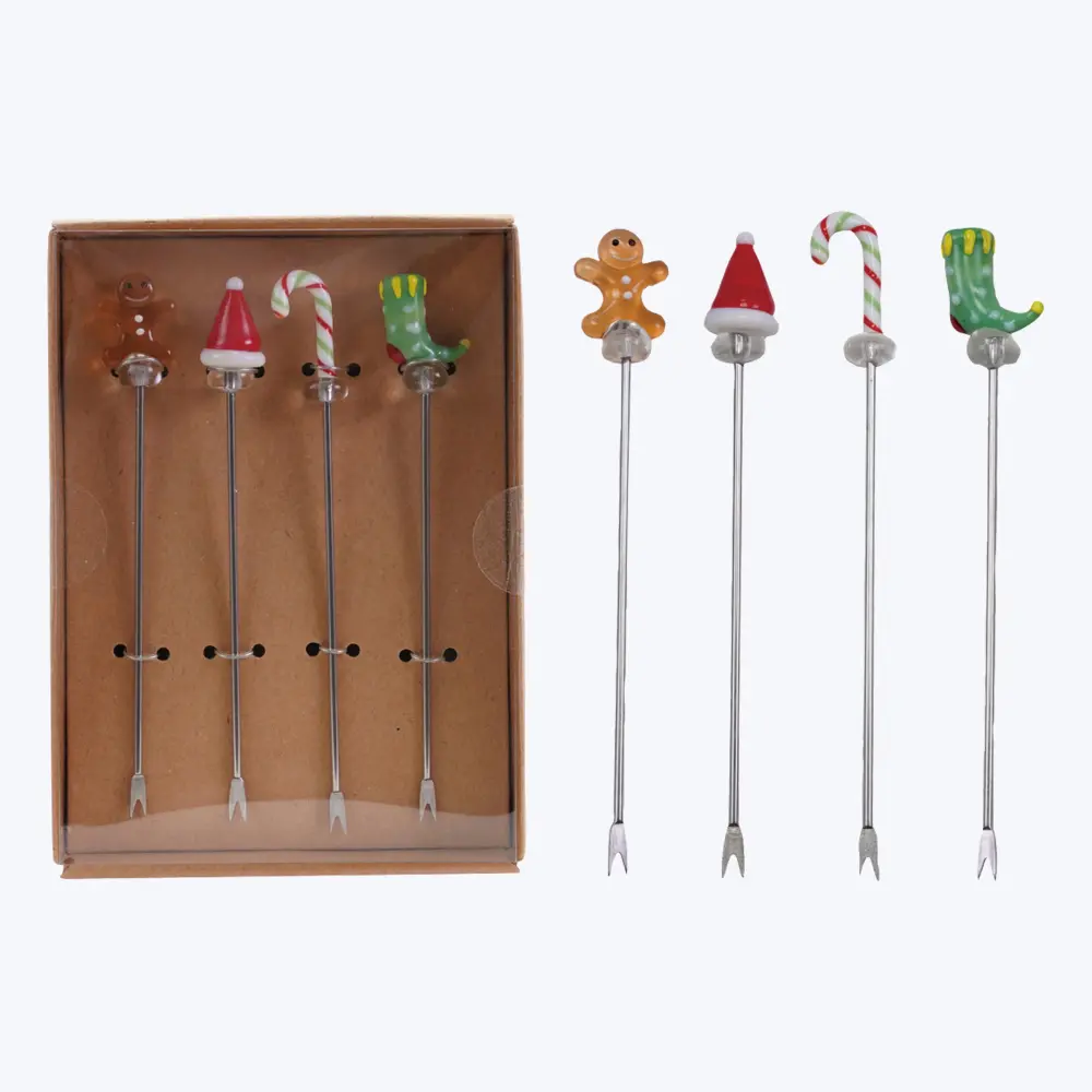 S/4 Stainless Hardened Picks w Blown Glass Icons