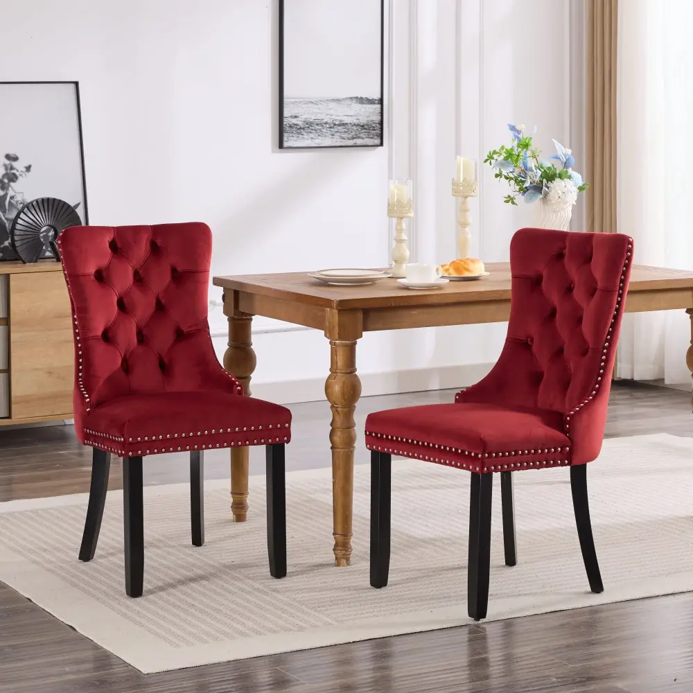Classic Velvet Dining Chairs, High-End Tufted Solid Wood Contemporary Velvet Upholstered Dining Chair Wood Legs Nailhead (...