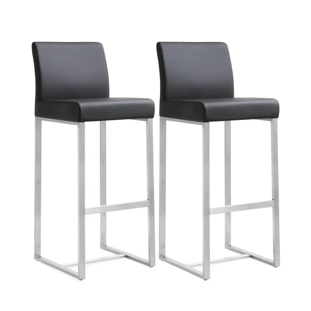 Denmark Black Performance Vegan Leather and Stainless Chromed Barstool - Set 2