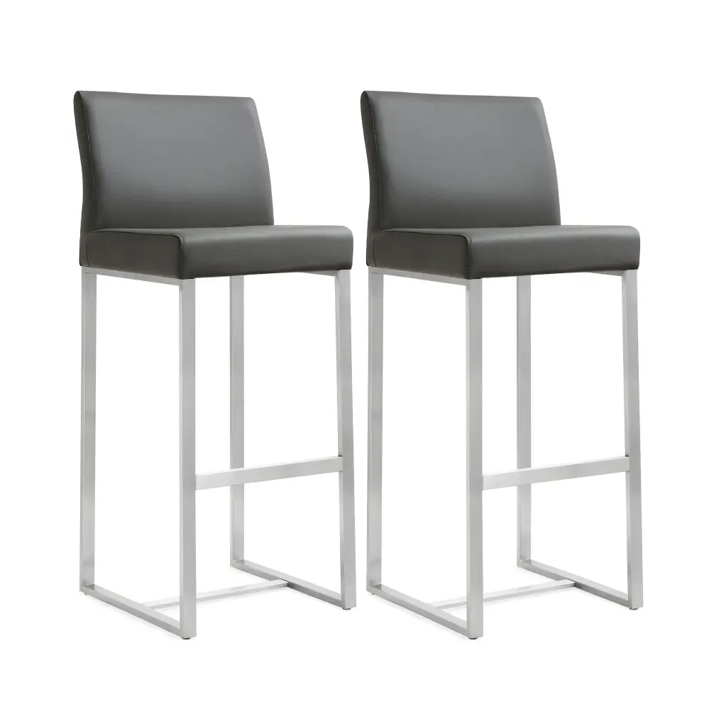 Denmark Grey Performance Vegan Leather and Stain-proof Steel Barstool - Set 2