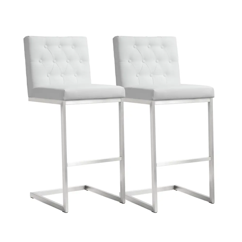 Helsinki White Performance Vegan Leather and Stainless Metal Barstool - Set 2