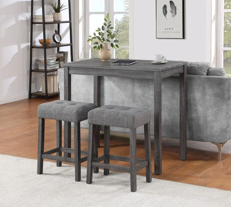 Lux - 3 Piece Counter Height Pub Table Tufted Stools place 3)