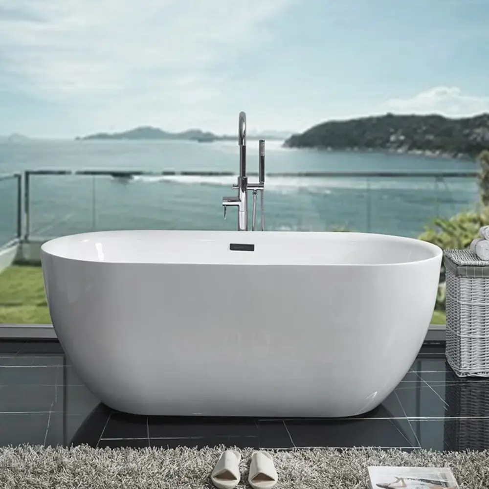 Mokleba 59" Oval Plastic glass Freestanding Soaking Tub Reinforcement & Gloss Finish