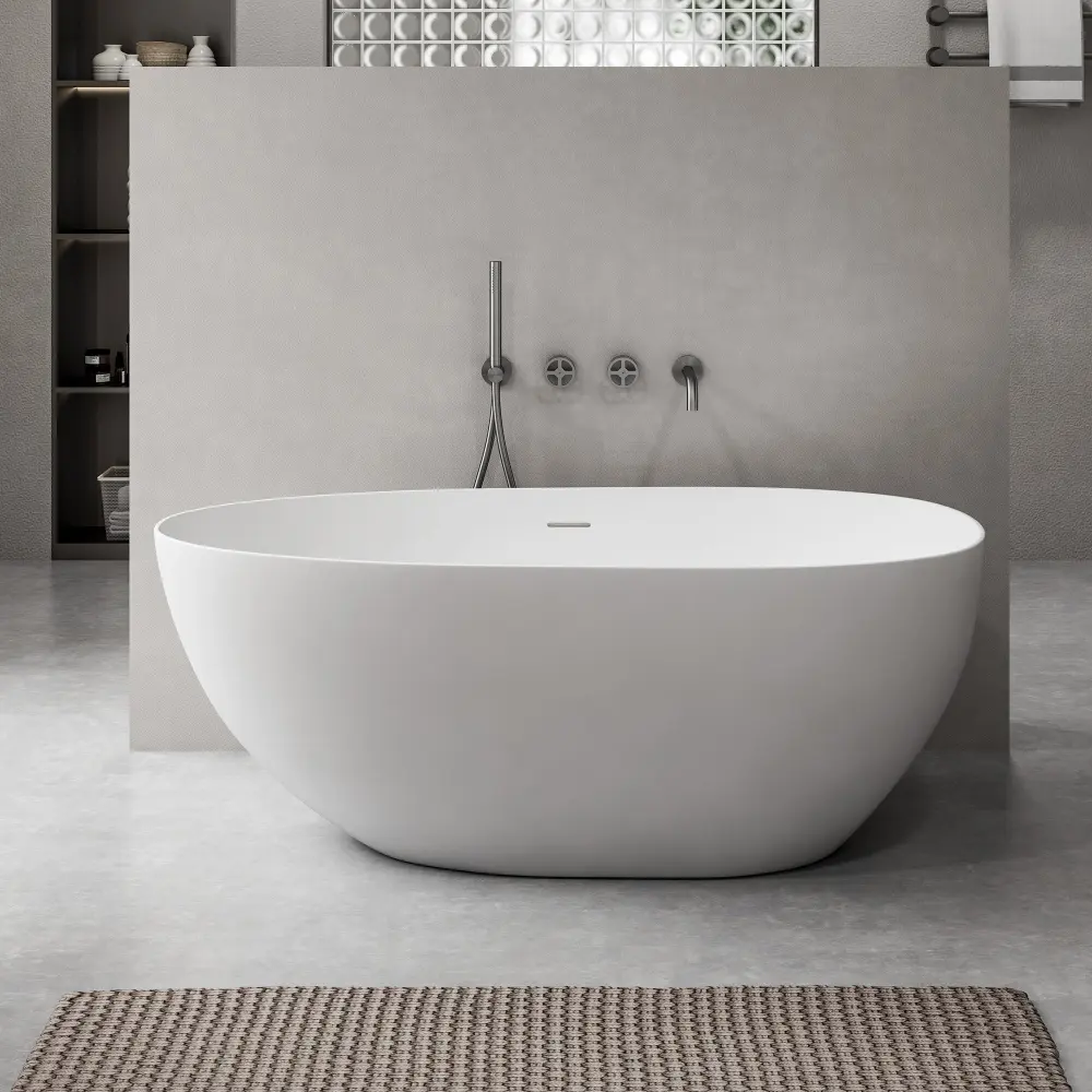 SJ-STARJANE 59'' Freestanding Tub Sturdy Surface Egg Shape Freestanding Soaking Tub