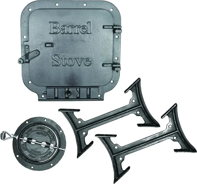 US Stove BK100E/BSK1000 Barrel Stove Kit, Iron, : 30 or 55 gal Barrel Drums, 2-Piece