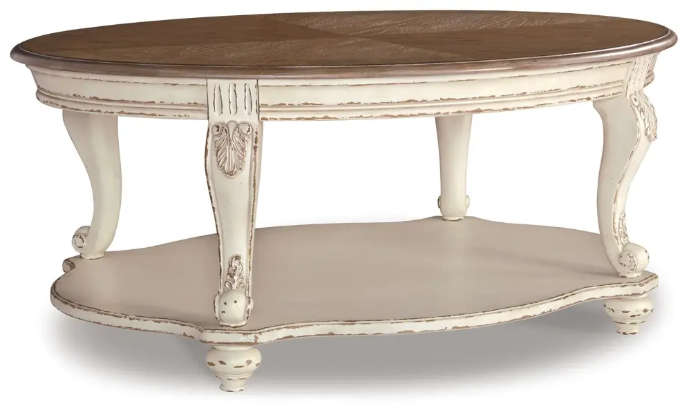 Realyn - Oval Cocktail Table - White / Taupe