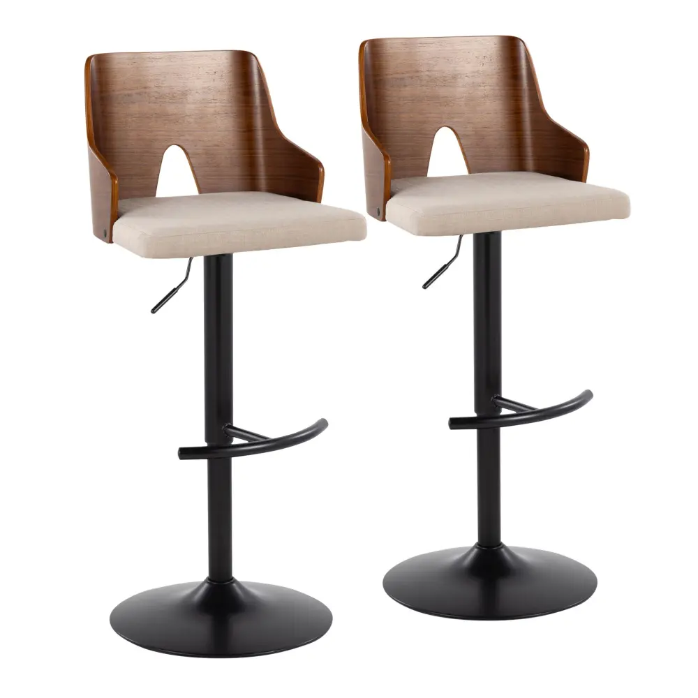 Ariana - Mid Century Up-to-date Adjustable Barstool Stool Swivel Rounded T Footrest (Set 2)