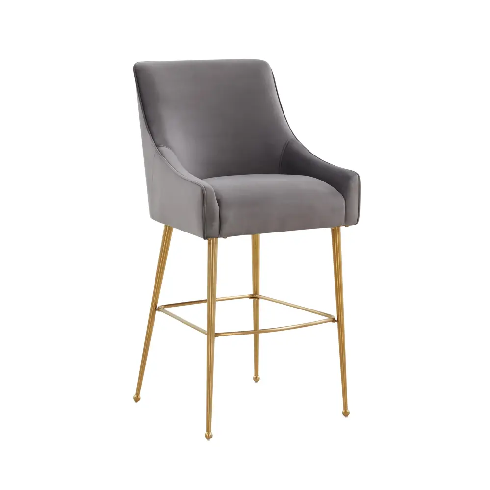 Beatrix Charcoal Grey Velvet Bar Stool - Gold Legs