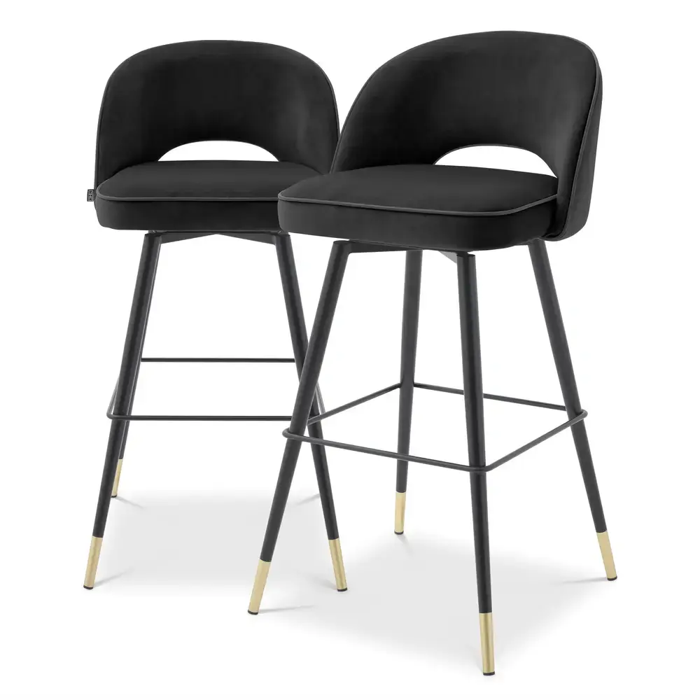 Cliff Set 2 Bar Stools - Roche Black Velvet