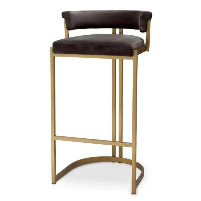 Dante Bar Stool - Brushed Warm alloy & Savona Grey Velvet