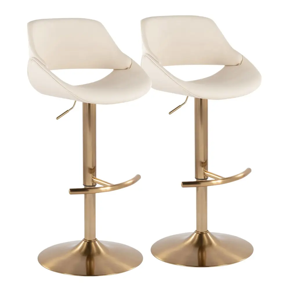 Fabrico - Contemporary Adaptable Barstool Swivel Rounded T Footrest (Set 2) - Gold / Cream