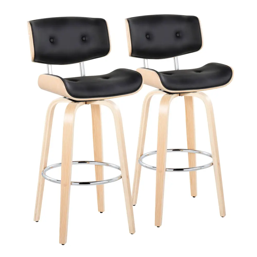 Industrial Style Lombardi - Mid Century Current Fixed Height Barstool Swivel Round Footrest (Set 2)