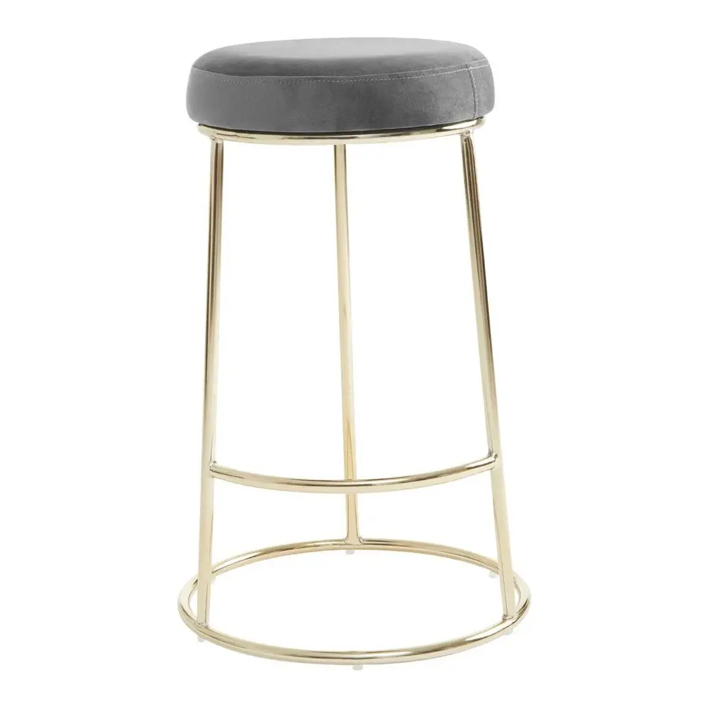 Minerva Velvet Bar Stool - Grey & Gold