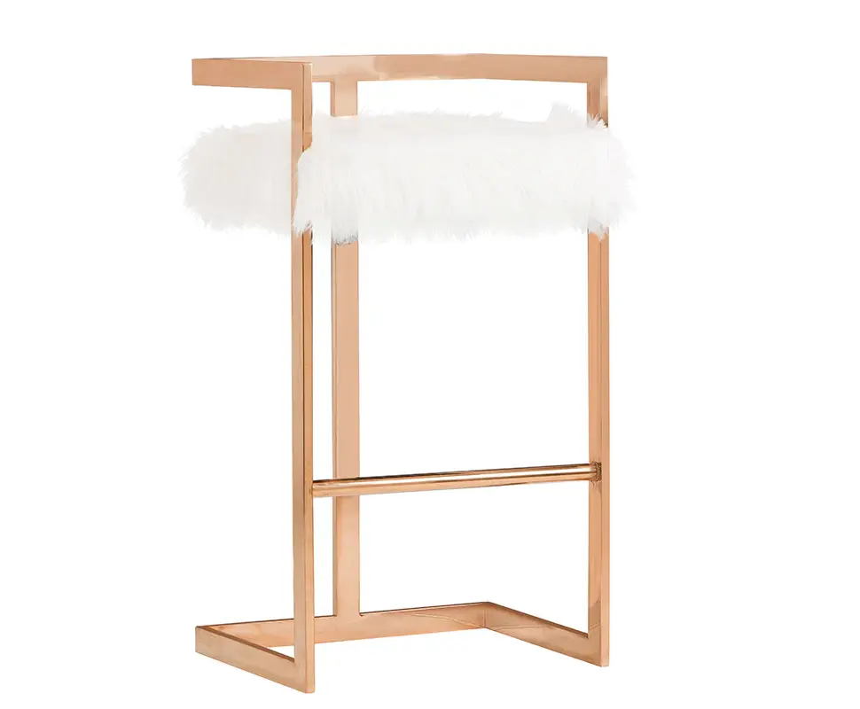 Modrest Halifax Modern Pearl Faux Fur & Rosegold Bar Stool