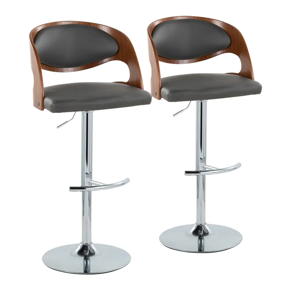 Pino - Mid Century Contemporary Adjustable Barstool & Swivel Rounded T Footrest (Set 2) Glass Holder