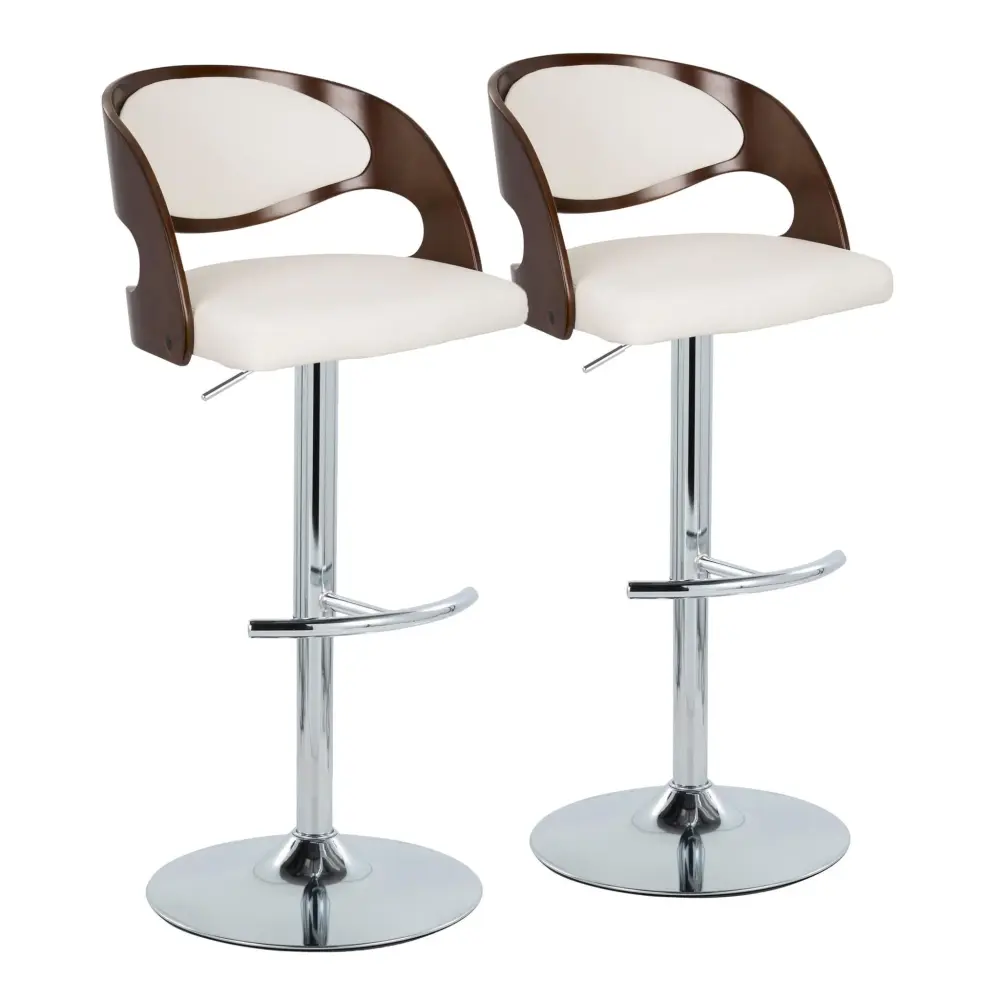 Pino - Mid-Century Modern Adjustable Barstool Turn Rounded T Footrest (Set 2) - Chrome / Cherry / White