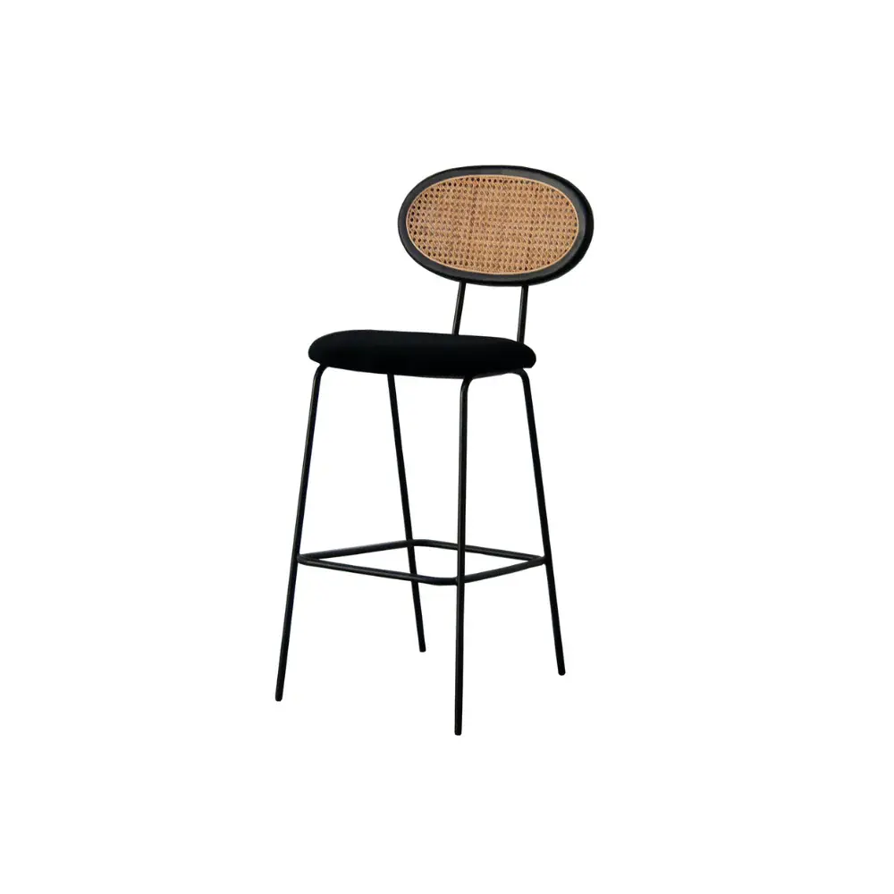 Retro Bar stool - Dublin - Black/Natural Rattan