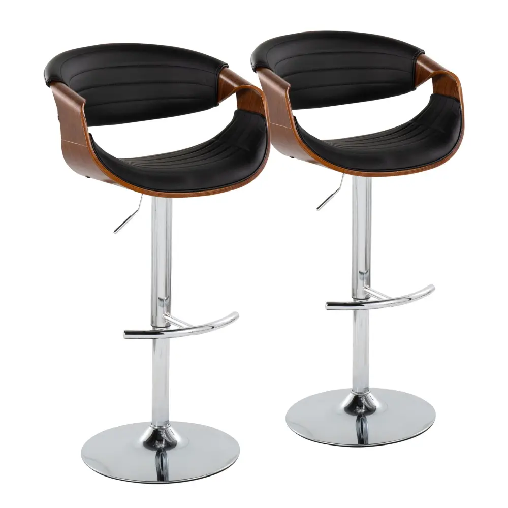 Rolling Bar Cart Symphony - Mid Century Modern Variable Barstool & Swivel Rounded T Footrest (Set 2)