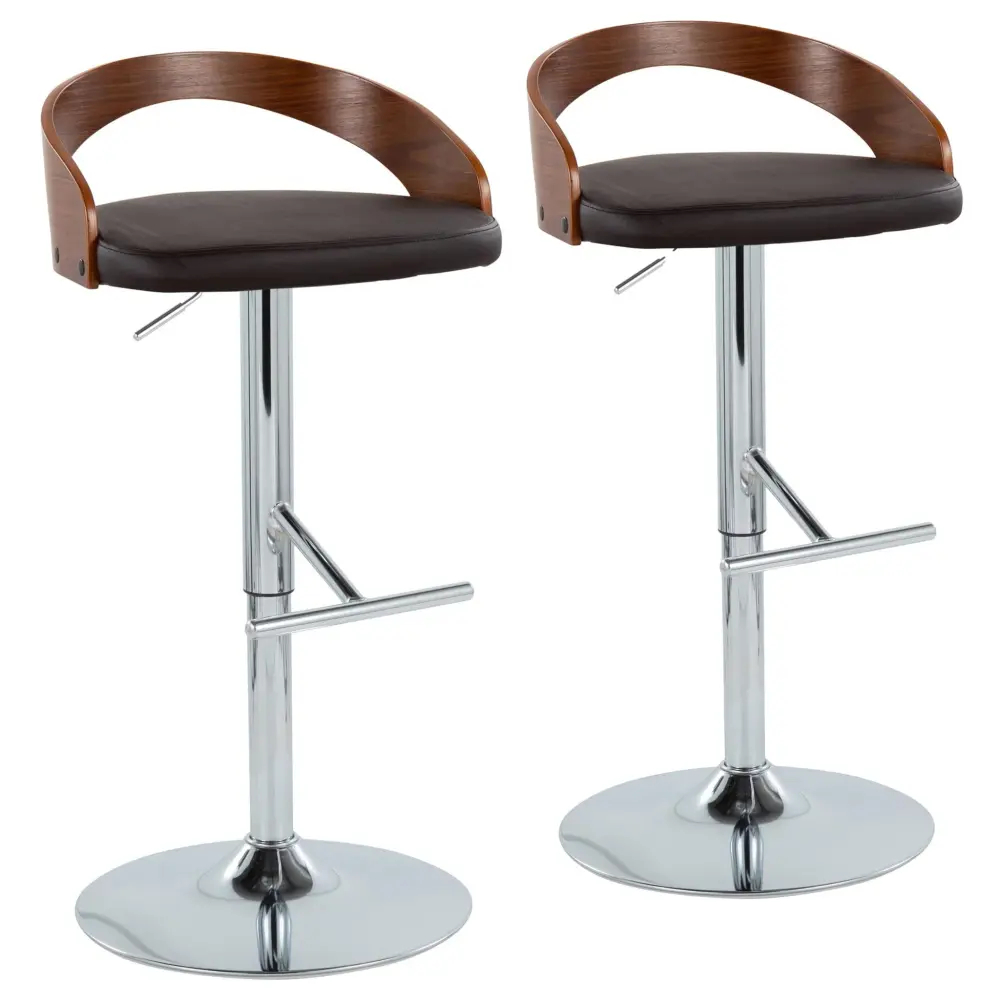 Solid Wood Grotto - Mid Century Today's Adjustable Height Barstool, Swivel Straight T Footrest (Set 2)