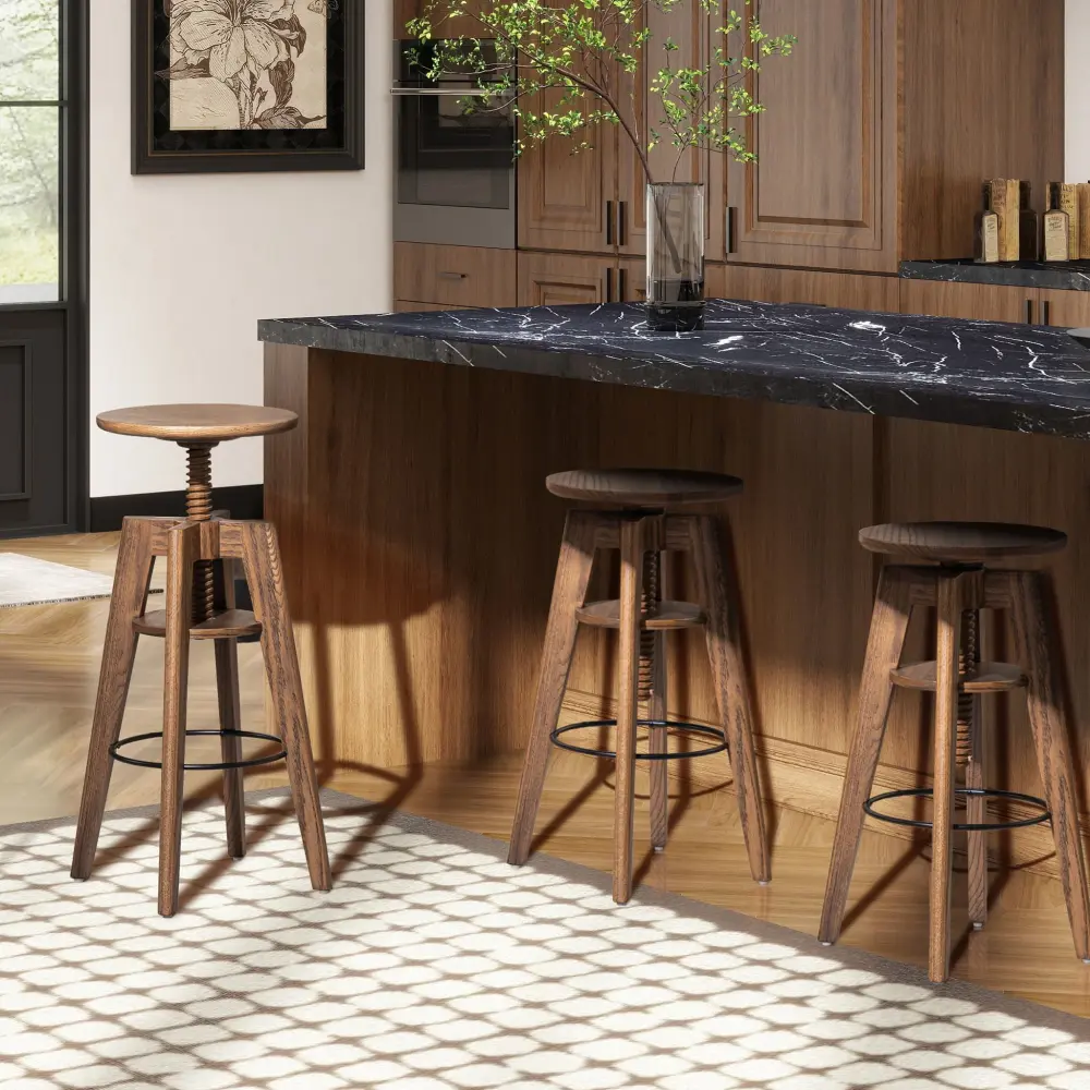 Spencer - Understated Oak Adjustable Bar Counter Stool - Walnut Brown Oak