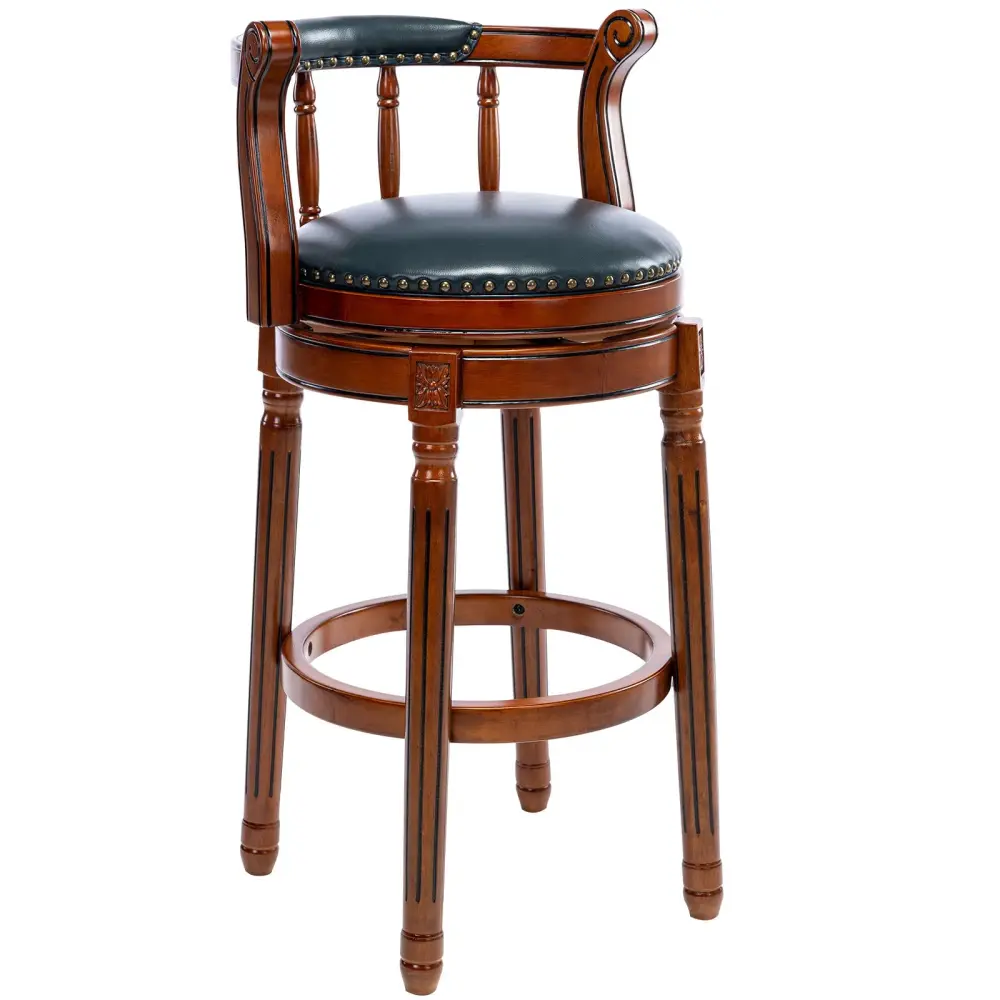 Swivel Cow Top Wooden Bar Stool, 360 Degree Turn Bar Height Chair Backs Home Kitchen Counter