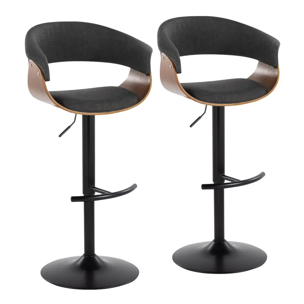 Wine Bottle Rack Vintage Mod - Mid Century Modern Flexible Height Barstool Swivel & Rounded T Footrest (Set 2)