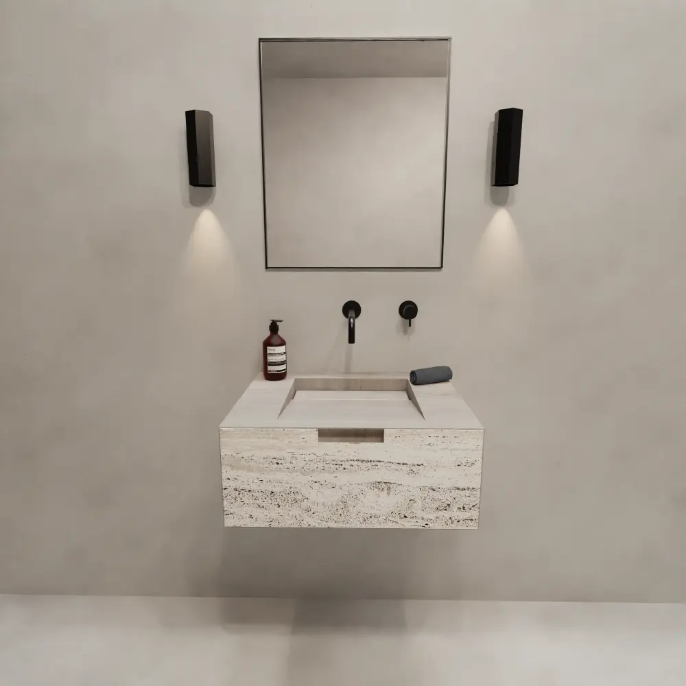 Bathroom cabinet Loudun - Single sink - Ivory Travertine - 80 cm
