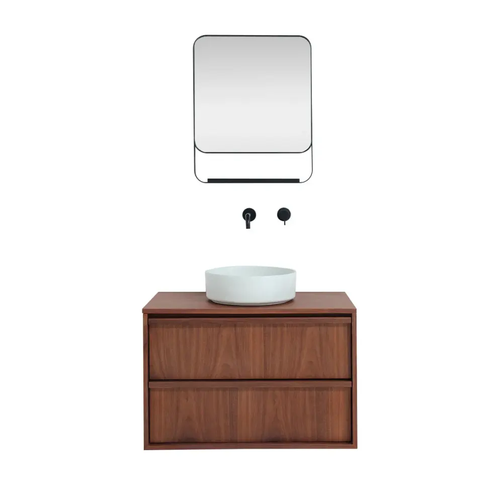 Bathroom set Fien Walnut - Lille cement washbasin Green - 80 cm