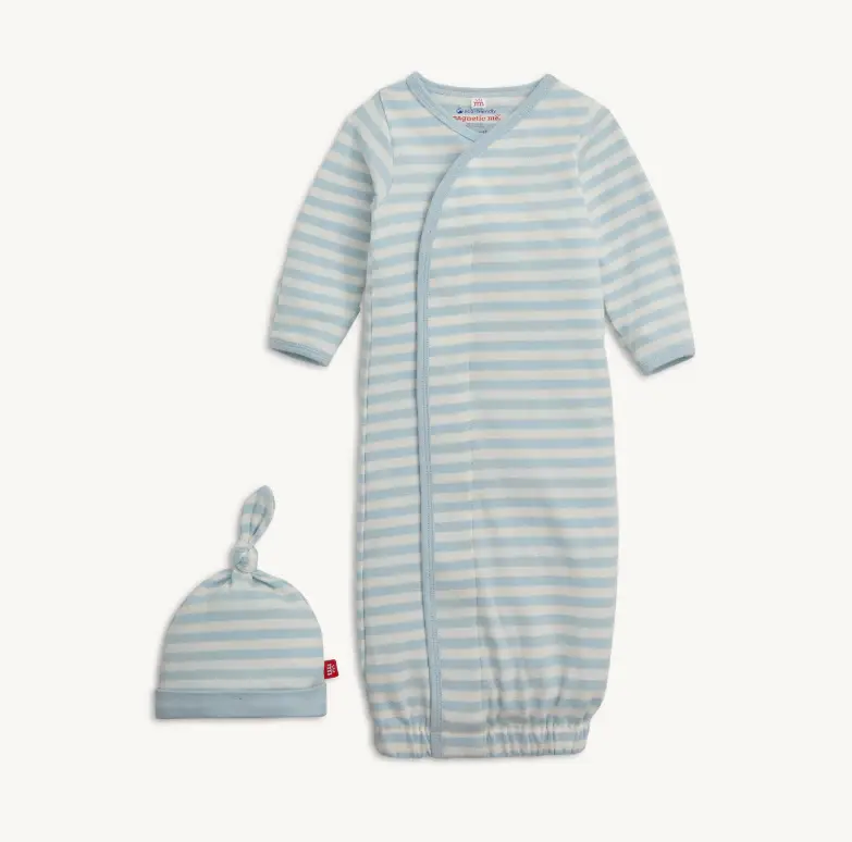 blue stripe pesticide-free cotton gown + hat