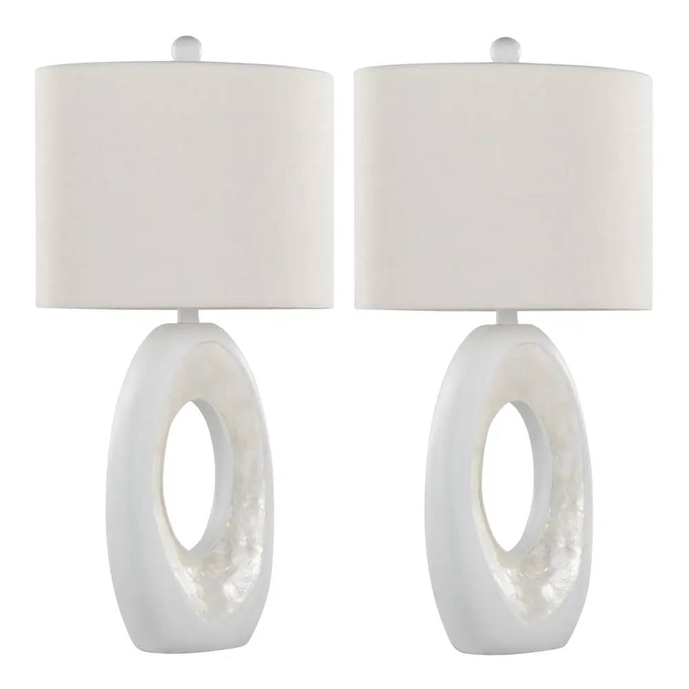 Pearl - Contemporary Table Lamp place 2) - Matte White / Natural Shell