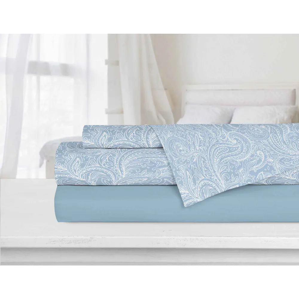 Super Soft Printed and Solid Double Sheet Set, Azure