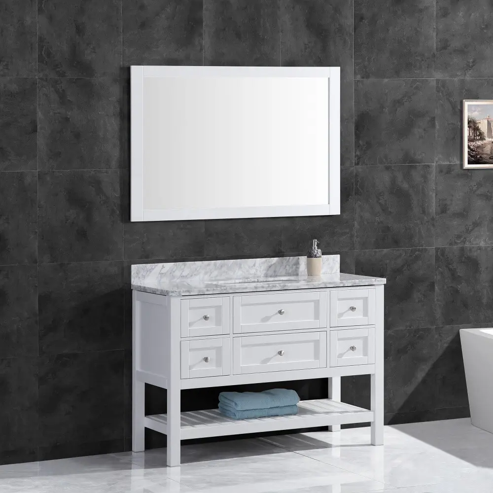 48"W Bathroom Vanity Marble Top and Mirror Chalk LV6-48W