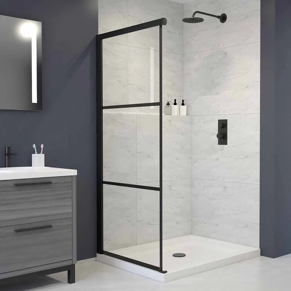 Black Grid Pattern Return Shower Panel, 36'' x 75''