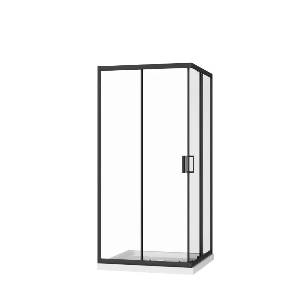 Corner Shower Enclosure, Frameless Pivot Door - Low-sheen Black Organic Brand