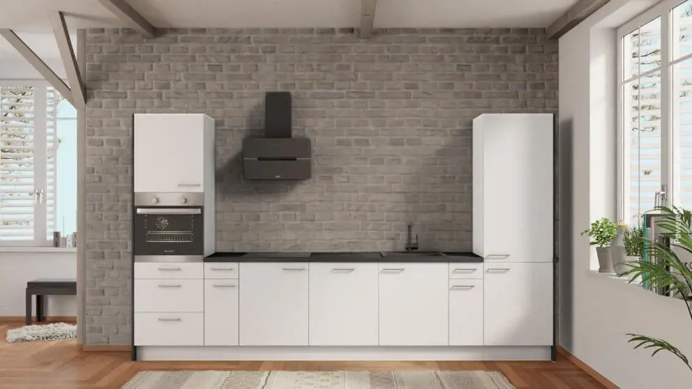 Eco-Friendly Bamboo nobilia apartment kitchen Ravensburg 360 cm alpine white matte concrete slate pewter _-