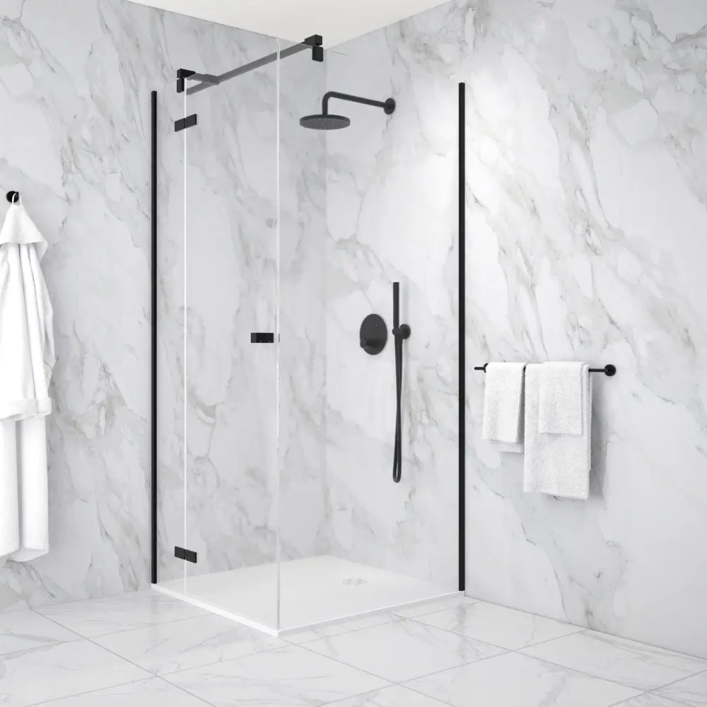 Hinged 900mm Shower Door & 900mm Side Panel - Matt Midnight